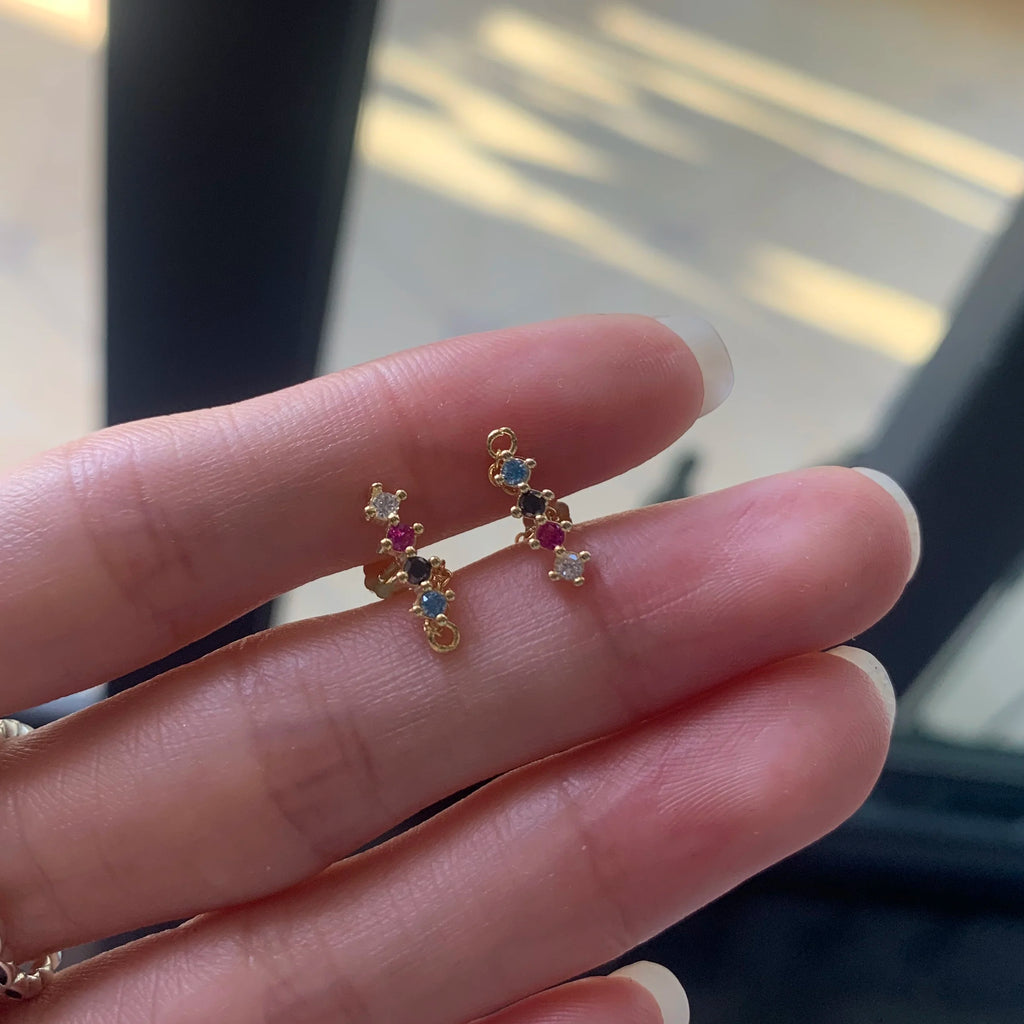 S925 Sterling Silver Star Rainbow Colorful Earrings Female Back Hanging