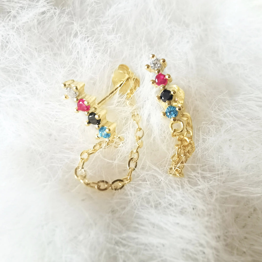 S925 Sterling Silver Star Rainbow Colorful Earrings Female Back Hanging