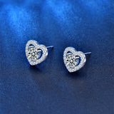 S925 Sterling Silver Stud Earrings Heart-shaped Moissanite Female Jewelry