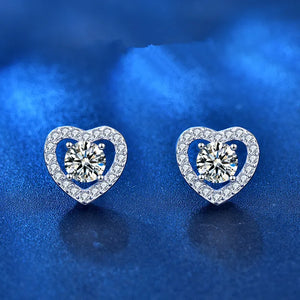 S925 Sterling Silver Stud Earrings Heart-shaped Moissanite Female Jewelry
