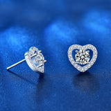 S925 Sterling Silver Stud Earrings Heart-shaped Moissanite Female Jewelry