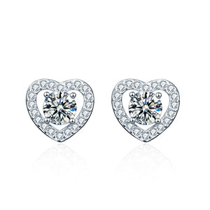 S925 Sterling Silver Stud Earrings Heart-shaped Moissanite Female Jewelry