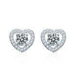S925 Sterling Silver Stud Earrings Heart-shaped Moissanite Female Jewelry