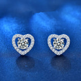 S925 Sterling Silver Stud Earrings Heart-shaped Moissanite Female Jewelry