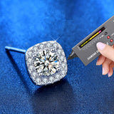 S925 Sterling Silver Square Prong Set Moissanite Stud Earrings