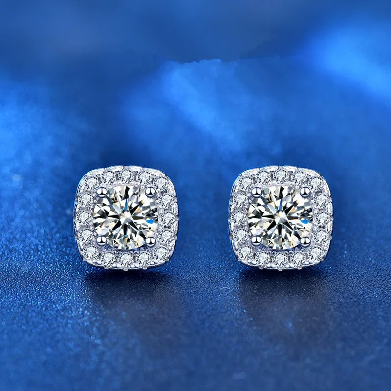 S925 Sterling Silver Square Prong Set Moissanite Stud Earrings