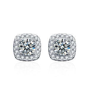 S925 Sterling Silver Square Prong Set Moissanite Stud Earrings
