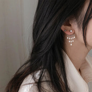 S925 Sterling Silver Tassel Earrings Back Hanging Statement Vintage