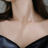 S925 Sterling Silver Floral Moon Necklace Kpop Chain Charming Girls