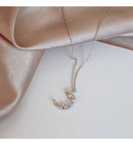 S925 Sterling Silver Floral Moon Necklace Kpop Chain Charming Girls