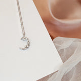 S925 Sterling Silver Floral Moon Necklace Kpop Chain Charming Girls