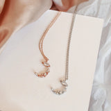 S925 Sterling Silver Floral Moon Necklace Kpop Chain Charming Girls