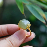 S925 Silver Xiangyun Hetian Jade Lady Retro Open Jade Ring