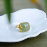 S925 Silver Xiangyun Hetian Jade Lady Retro Open Jade Ring