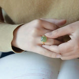 S925 Silver Xiangyun Hetian Jade Lady Retro Open Jade Ring