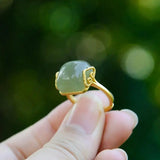 S925 Silver Xiangyun Hetian Jade Lady Retro Open Jade Ring