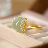 S925 Silver Xiangyun Hetian Jade Lady Retro Open Jade Ring