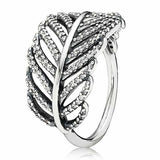 Shimmering Feather & Crystal Ring 925 Sterling Silver Women Party Gift