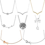 Shimmering Wish Bow Clover Chain Necklace 925 Sterling Silver Charm DIY Jewelry