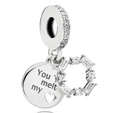 Mother & Daughter Hearts Ice Carving Pendant Bead 925 Sterling Silver Charm