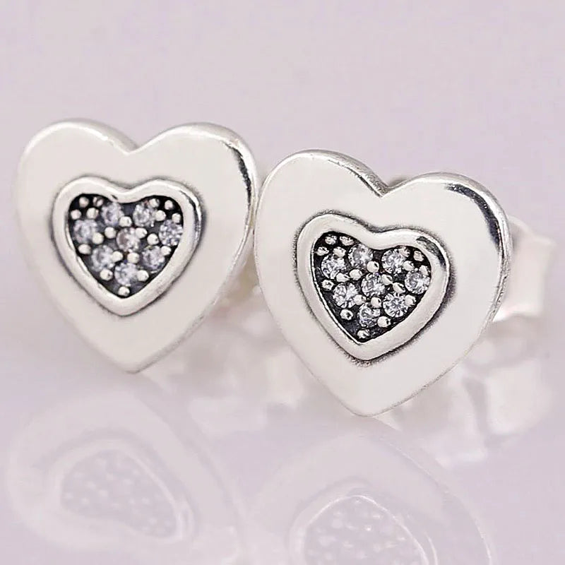 Signature Heart Earring Crystal Stud 925 Sterling Silver Wedding Gift