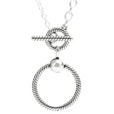 Sterling Silver Pave & Beads O Pendant Hoop Necklace