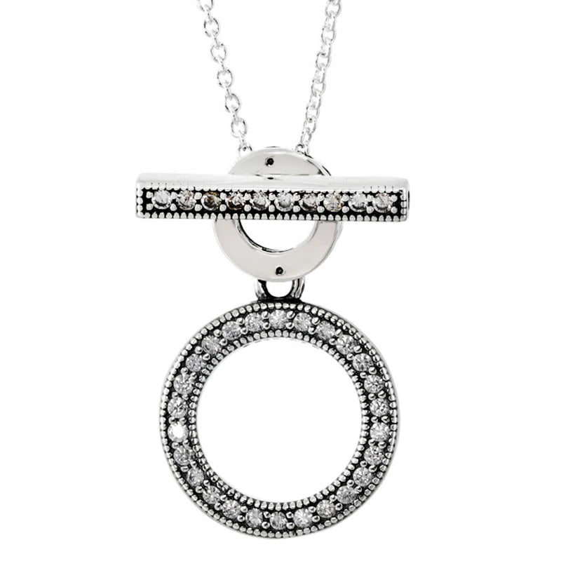 Signature Pave & Beads O Pendant Hoop T-bar Line Art People Necklace