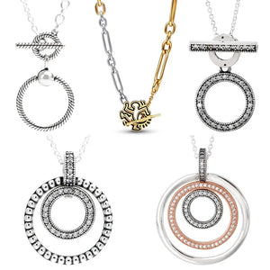 Sterling Silver Pave & Beads O Pendant Hoop Necklace