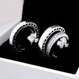 Silver Double Hoop Earrings with Crystal for Women