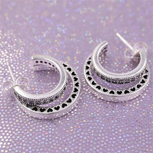 Silver Double Hoop Earrings with Crystal for Women