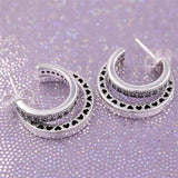 Silver Double Hoop Earrings with Crystal for Women