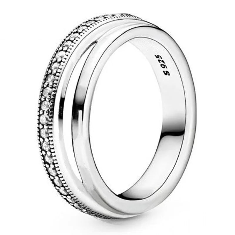 Triple Band Pave Ring Crystal 925 Sterling Silver Wedding Gift
