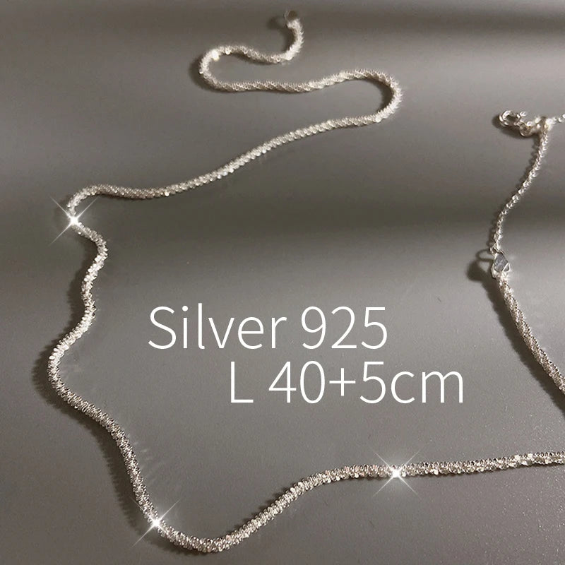 925 Silver Necklace Women Bling Chain Female Gift