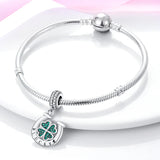 Silver 925 Horseshoe Lucky Four Leaf Clover Dangle Charm Pendant