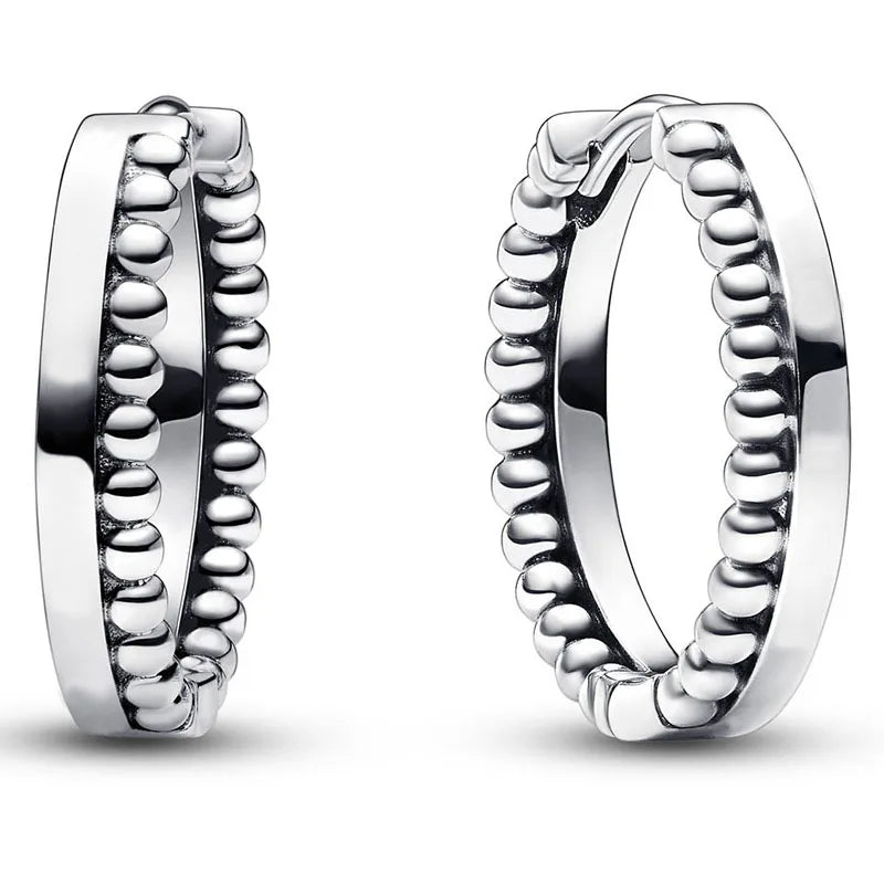 925 Sterling Silver Beads Signature Hoop Earrings for Women