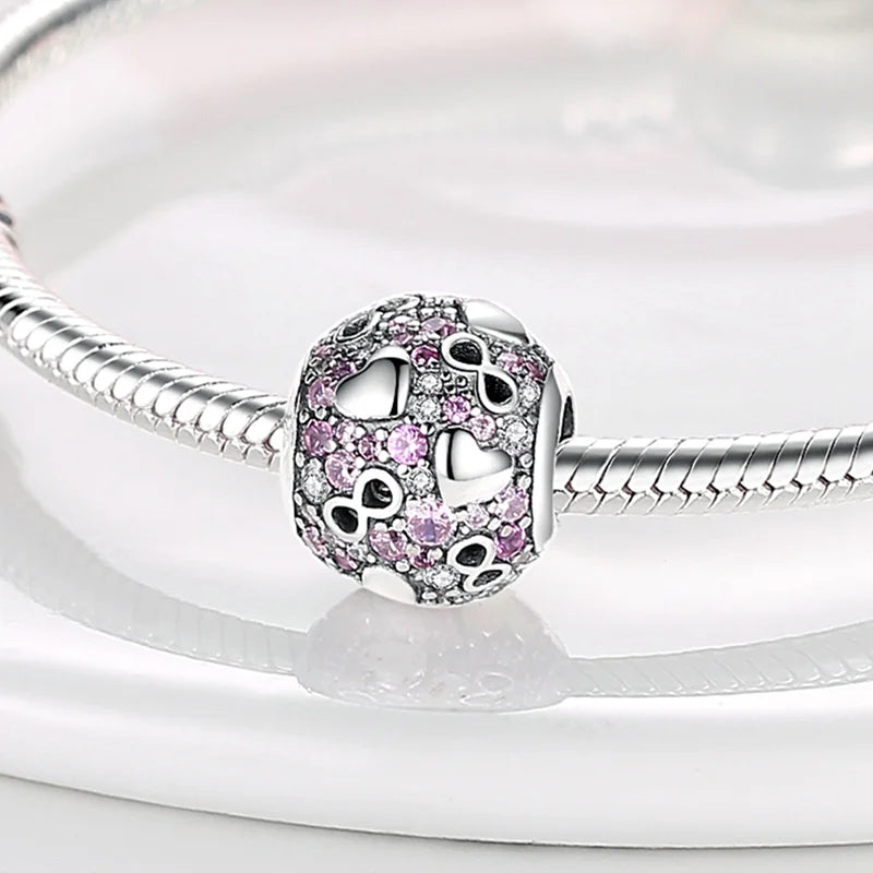 Silver Heart Eternity Symbol Charms Beads Fits Bracelet