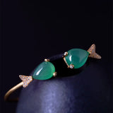 Silver Inlaid Pisces Chalcedony Charm Bracelet Chinese Style Hanfu Accessory