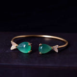 Silver Inlaid Pisces Chalcedony Charm Bracelet - Chinese Style