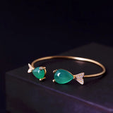 Silver Inlaid Pisces Chalcedony Charm Bracelet - Chinese Style