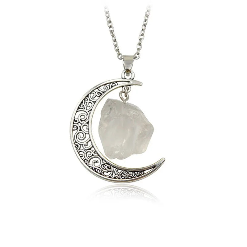 Vintage Stone Moon Necklace with 18inch Chain