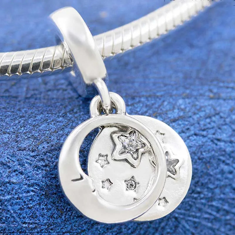 Moon & Stars Crystal Pendant Beads for 925 Silver Bracelet