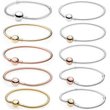 Sliver Rose & Circular Clasp Bracelet - 925 Sterling Silver Charm Jewelry