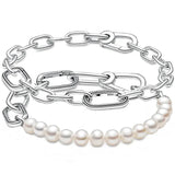 Freshwater Pearl Chain Bracelet 925 Silver Bangle