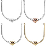 Heart Clasp Snake Chain Necklace For 925 Sterling Silver Bead Charm