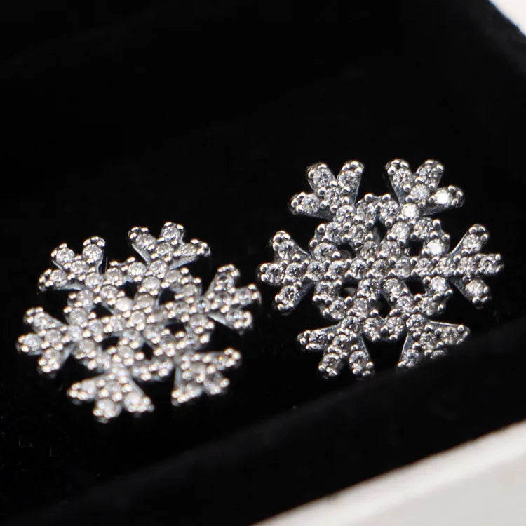 Snowflake Earrings Clear Crystal 925 Sterling Silver Wedding Party Gift
