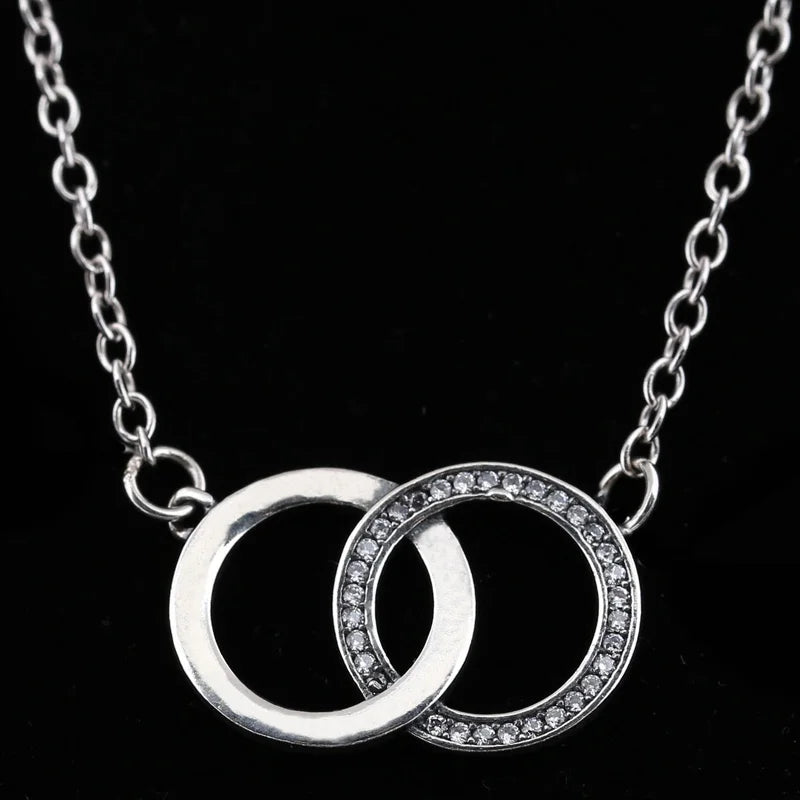 Sparkle Entwined Circles Signature Chain Necklace 925 Sterling Silver