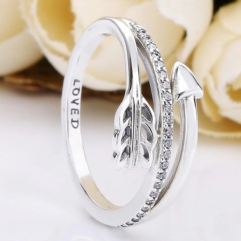 Sparkling Crystal Arrow Rings 925 Sterling Silver Wedding Party Gift Jewelry