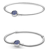 925 Sterling Silver Sparkling Snake Chain Bracelet with Disc Clasp