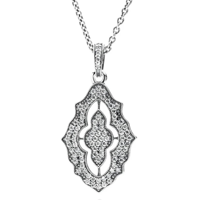 Sparkling Lace Crystal Necklace 925 Sterling Silver Bead Charm Bracelet