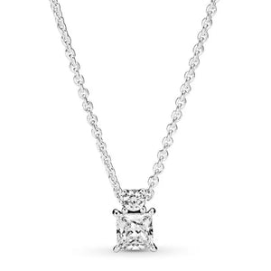 925 Silver Sparkling Round & Square Pendant Necklace For Women